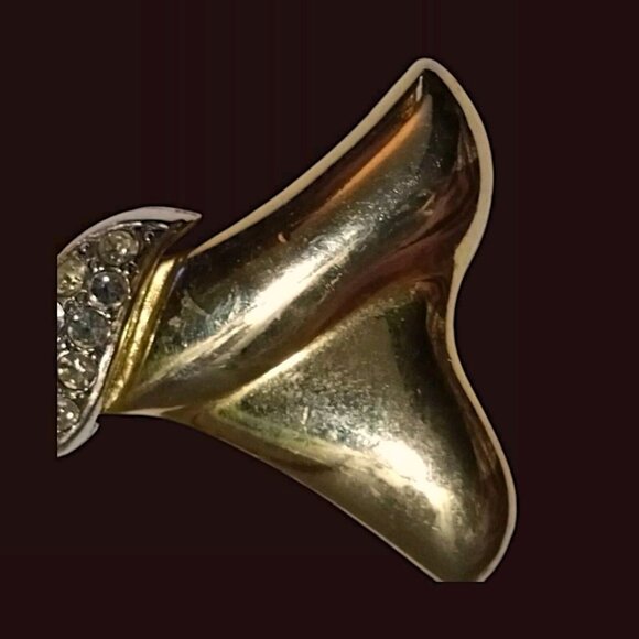 TA Signed Vintage Gold Silver Tone Bow Brooch Tied Clear Centered Rhinestones - Picture 5 of 9